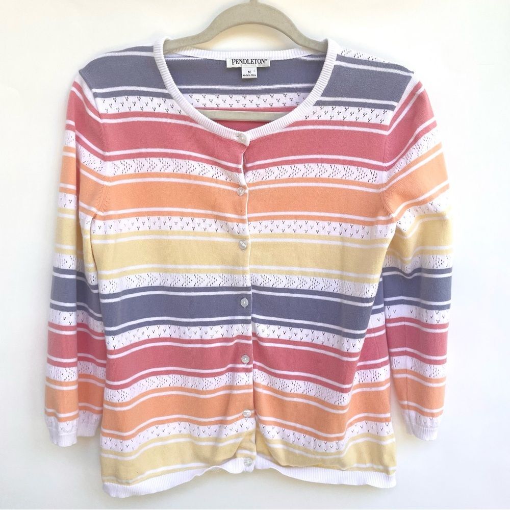 Pendleton Striped 3/4 Sleeve Cardigan Size M